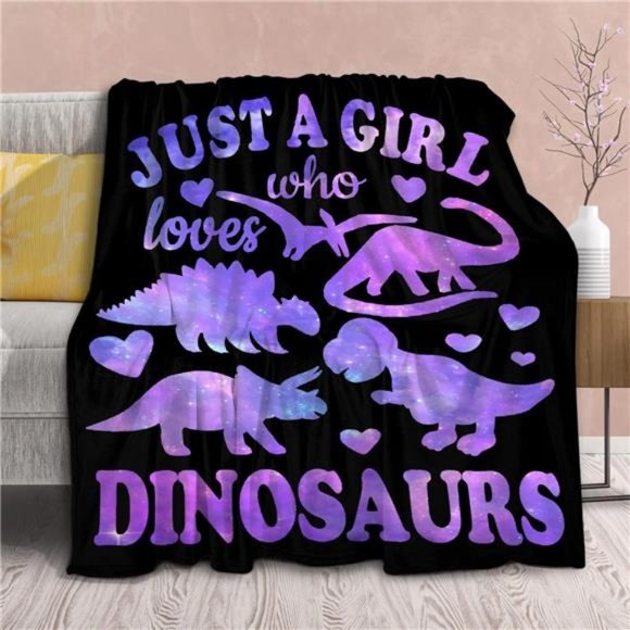 Dinosaur Blanket Gift for Women Kid Plush Just A Girl Who Loves Dinosaurs Throw - Picture 1 of 6